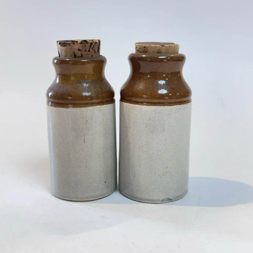 Vintage Canadian Rustic Stoneware Studio Pottery Spice Bottles w Corks‎